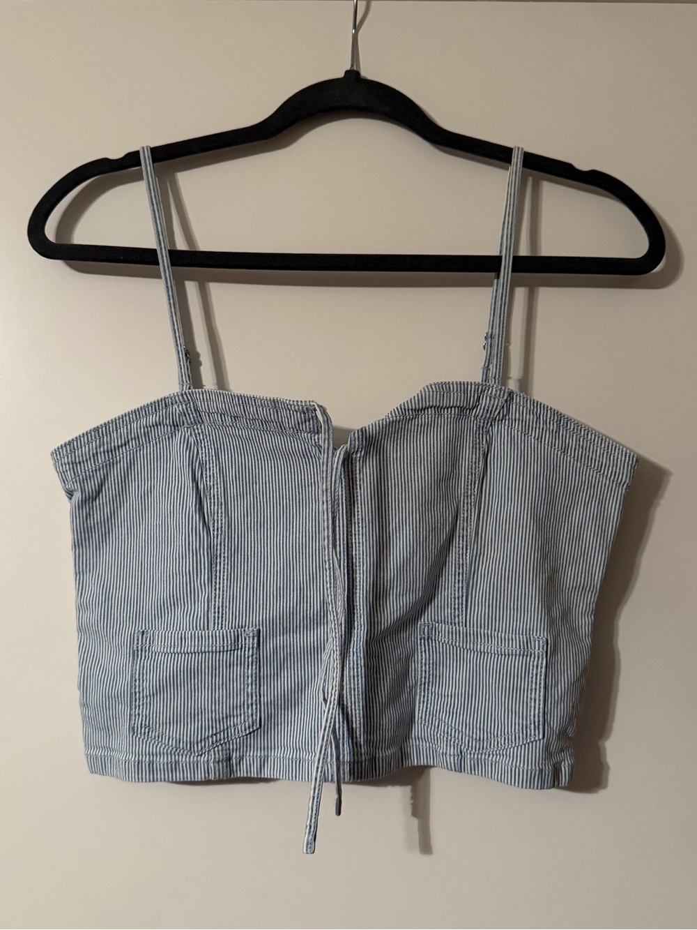 American Eagle Outfitters Light Blue & White Striped Tie-Front Crop Cami
